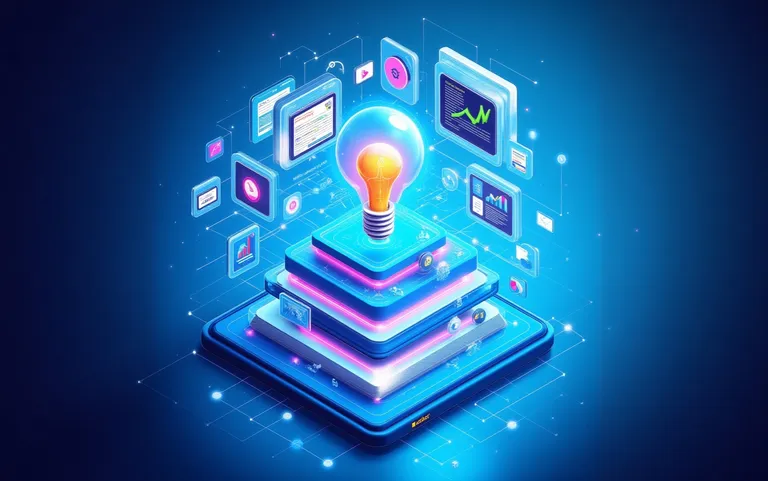 3D Grafik einer symbolischen Darstellung von Ideen und Maßnahmen