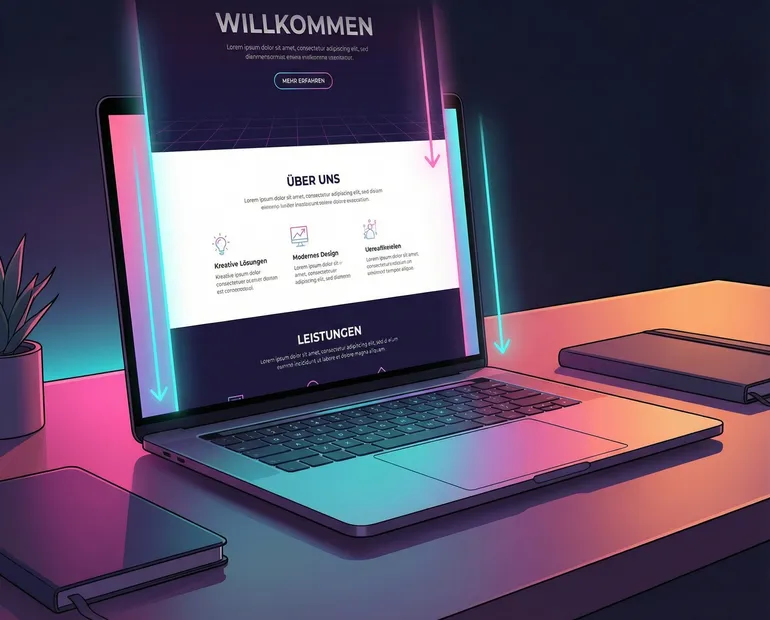 Single Page Website Konzept: Scrollbare Onepage-Struktur mit verschiedenen Sektionen