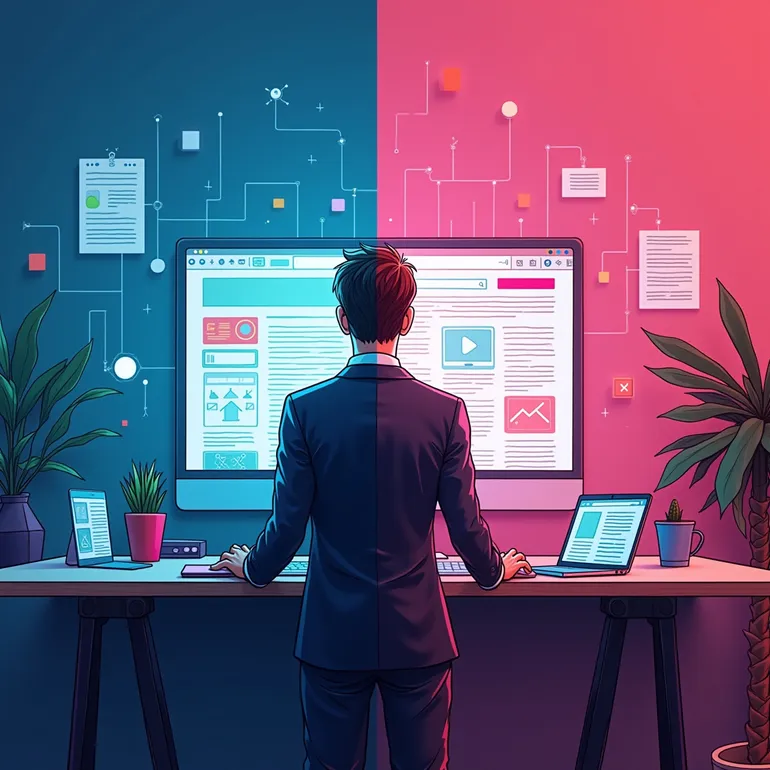 Person steht am Schreibtisch - Professionelles Webdesign