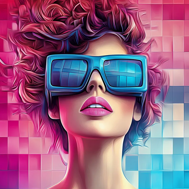 Frau schaut nach oben und nutzt eine elektronische Brille um digitale Barrierefreiheit zu nutzen