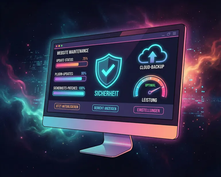 Website-Wartungs-Dashboard mit Update-Status, Sicherheits-Check und Performance-Monitoring