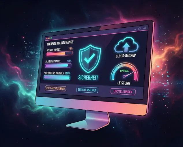 Website-Wartungs-Dashboard mit Update-Status, Sicherheits-Check und Performance-Monitoring