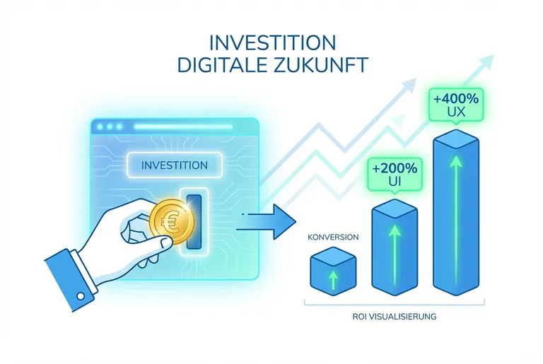 ROI-Visualisierung: Website-Investition führt zu Konversionssteigerungen von +200% durch UI und +400% durch UX