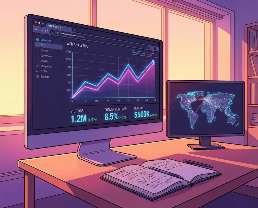 Unternehmer freut sich über steigende Besucherzahlen im Analytics-Dashboard
