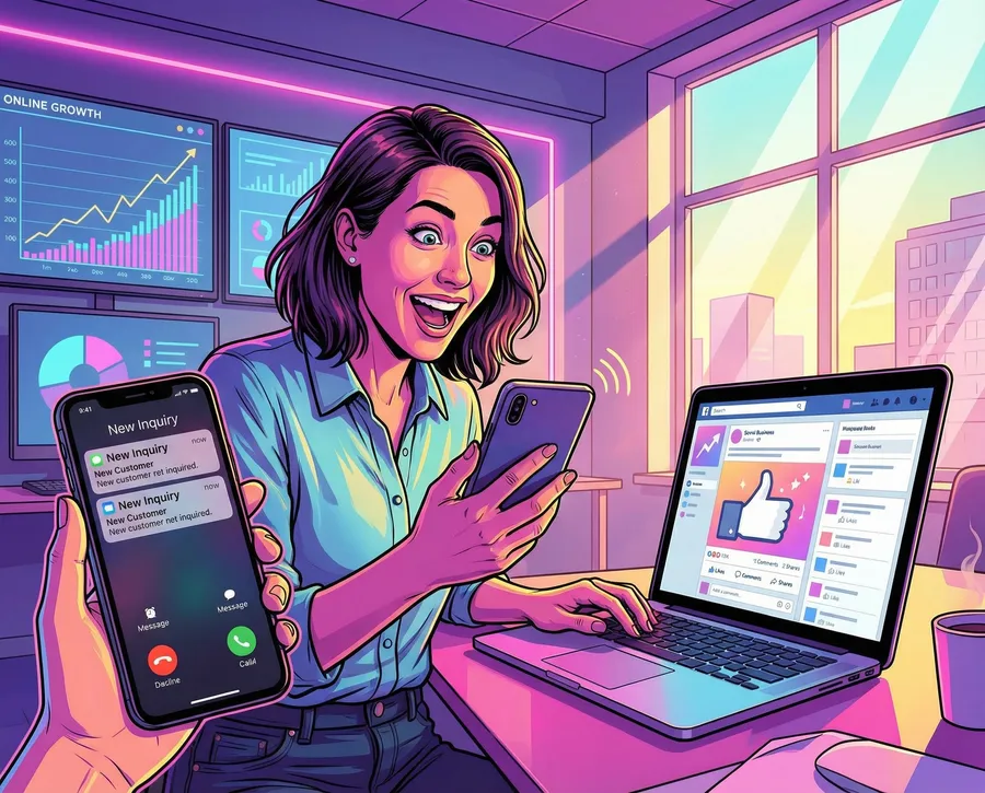 Unternehmer freut sich über eingehende Kundenanfragen durch Online-Marketing