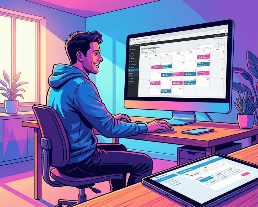 Unternehmer nutzt maßgeschneidertes Buchungssystem im WordPress-Backend