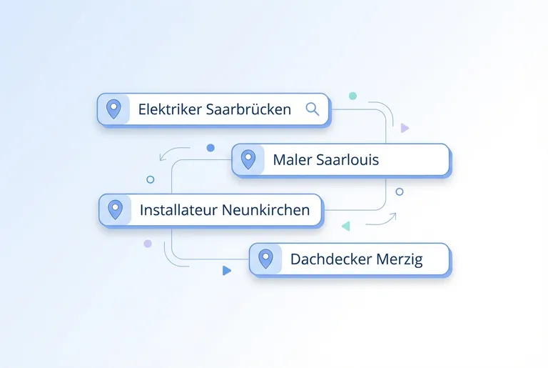 Lokale Suchbegriffe für Handwerker: Elektriker Saarbrücken, Maler Saarlouis, Installateur Neunkirchen, Dachdecker Merzig