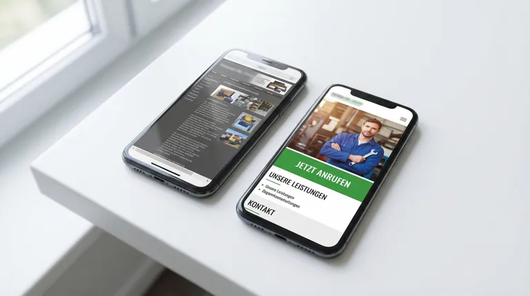 Vergleich: nicht mobiloptimierte vs. mobiloptimierte Handwerker-Website auf dem Smartphone