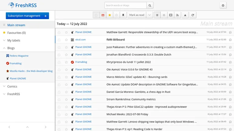 FreshRSS Benutzeroberfläche